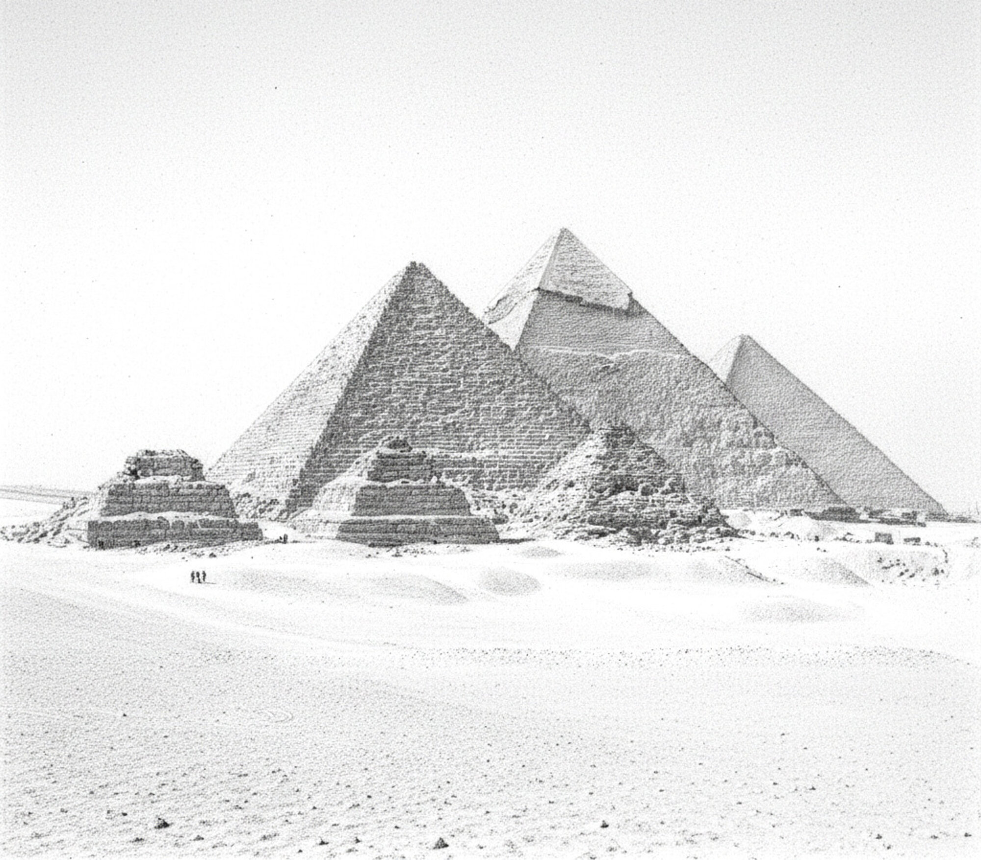 Vue panoramique du plateau de Gizeh avec les trois pyramides